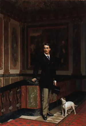 The Duc de La Rochefoucauld-Doudeauville with His Terrier by Jean-Leon Gerome Oil Painting