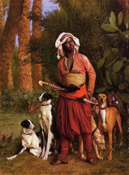 Main Product Photo of The Negro Master of the Hounds Painting by Jean-Leon Gerome