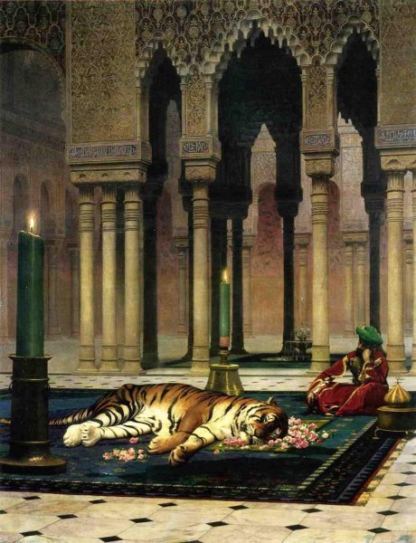 Main Product Photo of The Pasha's Sorrow (also known as Dead Tiger) Painting by Jean-Leon Gerome
