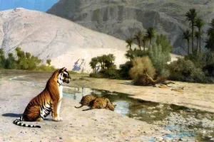 Thirst also known as Tigress and Her Cubs by Jean-Leon Gerome Oil Painting