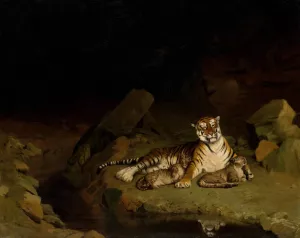 Tiger and Cubs by Jean-Leon Gerome Oil Painting