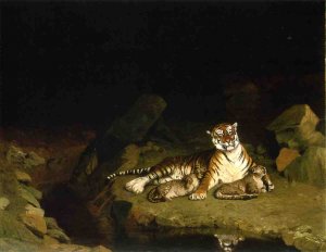 Tigress and Her Cubs by Jean-Leon Gerome Oil Painting
