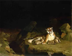 Tigress and Her Cubs painting by Jean-Leon Gerome