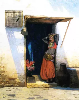 Woman from Cairo at Her Door Oil painting by Jean-Leon Gerome