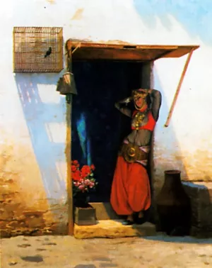 Woman of Cairo at Her Door by Jean-Leon Gerome Woman of Cairo at Her Door Oil painting by Jean-Leon Gerome