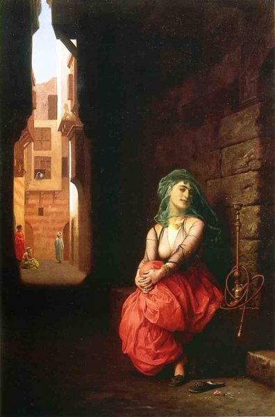 Young Arab Woman with Waterpipe by Jean-Leon Gerome - Hand-Painted Oil Painting Reproduction