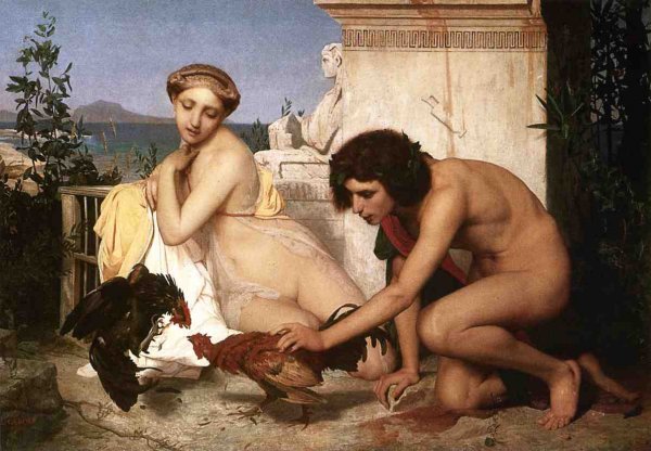 Main Product Photo of Young Greeks at a Cockfight Painting by Jean-Leon Gerome