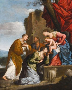 Adoration Of The Christ Child, With Three Saints by Jean Le Clerc Oil Painting