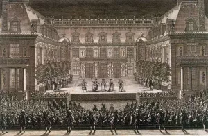 Performance of Alceste in 1674 painting by Jean Le Pautre