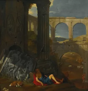 An Architectural Capriccio With Ancient Ruins, A Triumphal Arch And A Haut-Relief Sculpture, With The Story Of Mercury And Argus by Jean Lemaire Oil Painting