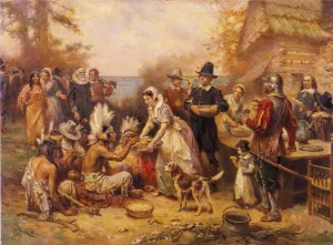 The First Thanksgiving, 1621 painting by Jean-Leon Gerome Ferris