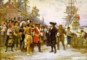 The Landing of William Penn by Jean-Leon Gerome Ferris - Oil Painting Reproduction