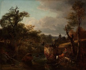 Landscape with a waterfall by Jean-Louis Demarne Oil Painting