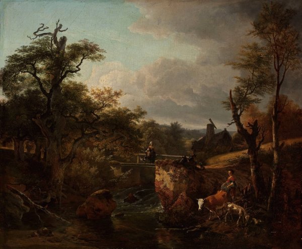 Landscape with a waterfall  by Jean-Louis Demarne - Hand-Painted Oil Painting Reproduction