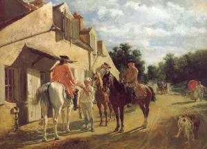 At the Relay Station by Jean-Louis Ernest Meissonier Oil Painting