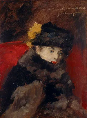 A Lady in a Fur Cape by Jean-Louis Forain Oil Painting