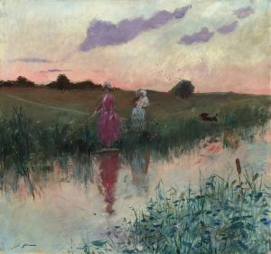 The Artist's Wife Fishing by Jean-Louis Forain Oil Painting