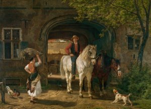 On their Way to the Field by Jean-Louis Van Kuyck Oil Painting