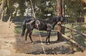 Black horse by Jean Lulves Oil Painting