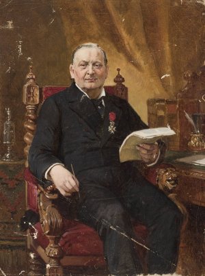 Portrait of a man in an armchair with papers in his hand by Jean Lulves Oil Painting