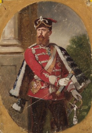 Portrait of a man in the uniform of the Imperial Guard hussar officer by Jean Lulves Oil Painting