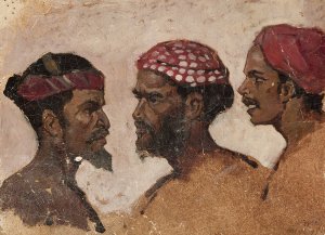 Study of three heads by Jean Lulves Oil Painting