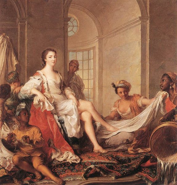 Main Product Photo of Mademoiselle de Clermont en Sultane Painting by Jean-Marc Nattier