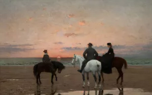 Three Riders at the Sea by Jean-Maxime Claude Oil Painting