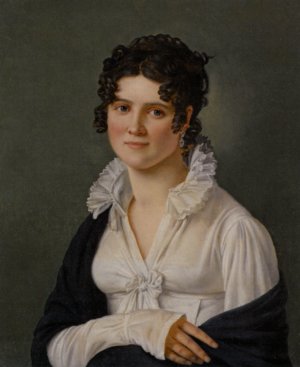 Portrait of a Lady Half Length Wearing a White Muslin Dress and a Black Shawl by Jean Mieg Oil Painting