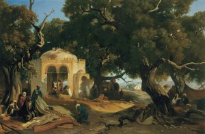 A Desert Encampment by Jean Nicolas Henri De Chacaton Oil Painting