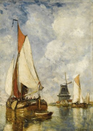 Moored Ships at Harbour by Jean Paul Clays Oil Painting
