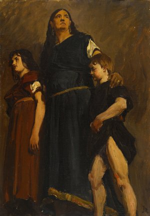 Femme merovingienne et deux enfants by Jean-Paul Laurens Oil Painting