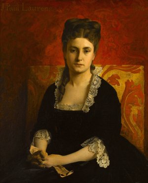 Portrait de femme en robe noire tenant un gant by Jean-Paul Laurens Oil Painting