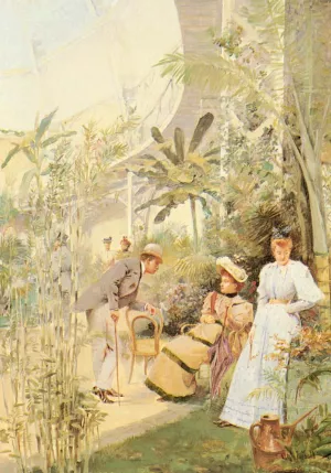 A Meeting in the Garden by Jean Paul Sinibaldi Oil Painting