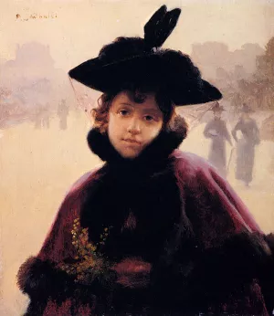 An Elegant Lady with a Paris Street Beyond by Jean Paul Sinibaldi Oil Painting