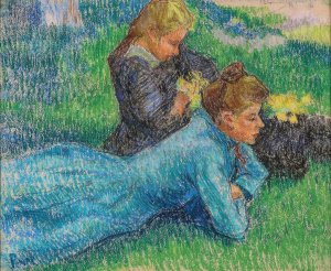 Jeunes filles couchees sur l'herbe by Jean Peske Oil Painting