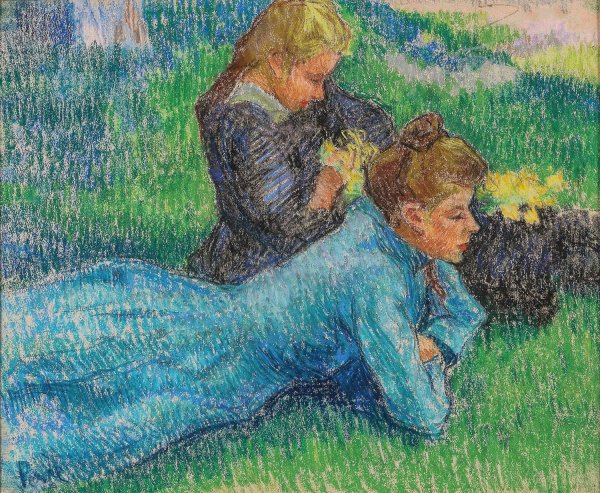 Jeunes filles couchees sur l'herbe  by Jean Peske - Hand-Painted Oil Painting Reproduction