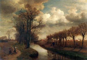 By The Canal by Jean-Pierre Lamoriniere Oil Painting