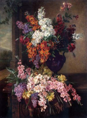 Cherry Blossom on Draped Table Oil painting by Jean Pierre Lays