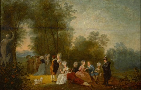 Main Product Photo of Social meeting in a park at the statue of Diana  Painting by Jean Pierre Norblin