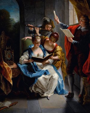 A quartet in concert by Jean Raoux Oil Painting
