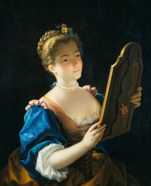 A Woman at her Mirror by Jean Raoux Oil Painting