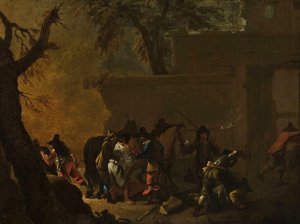 Assault on travellers by Jean Tassel Oil Painting