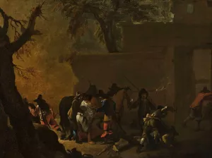 Assault on travellers by Jean Tassel Oil Painting