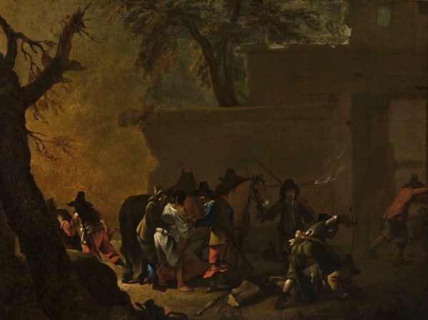 Main Product Photo of Assault on travellers  Painting by Jean Tassel