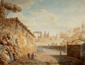 A Road below the Villa d'Este at Tivoli by Jean Thomas Thibault Oil Painting