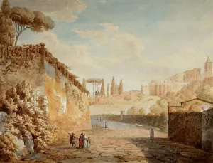 A Road below the Villa d'Este at Tivoli by Jean Thomas Thibault Oil Painting