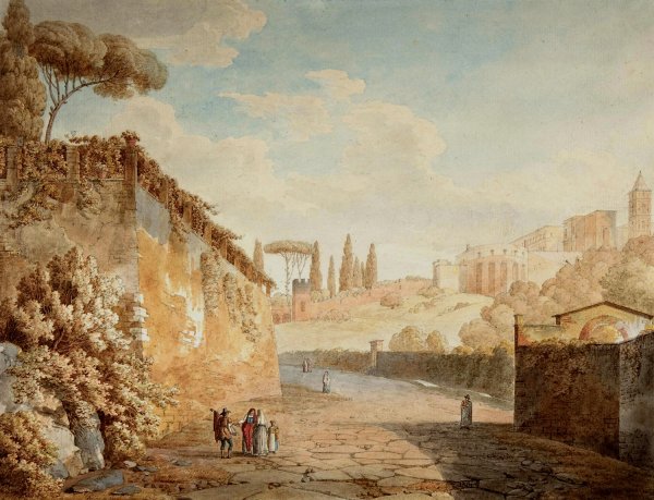 Main Product Photo of A Road below the Villa d'Este at Tivoli Painting by Jean Thomas Thibault