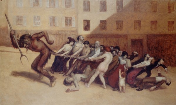 Main Product Photo of Les Parisiens tirant le diable par la queue  Painting by Jean Veber