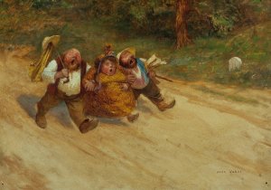 Trois bons amis by Jean Veber Oil Painting